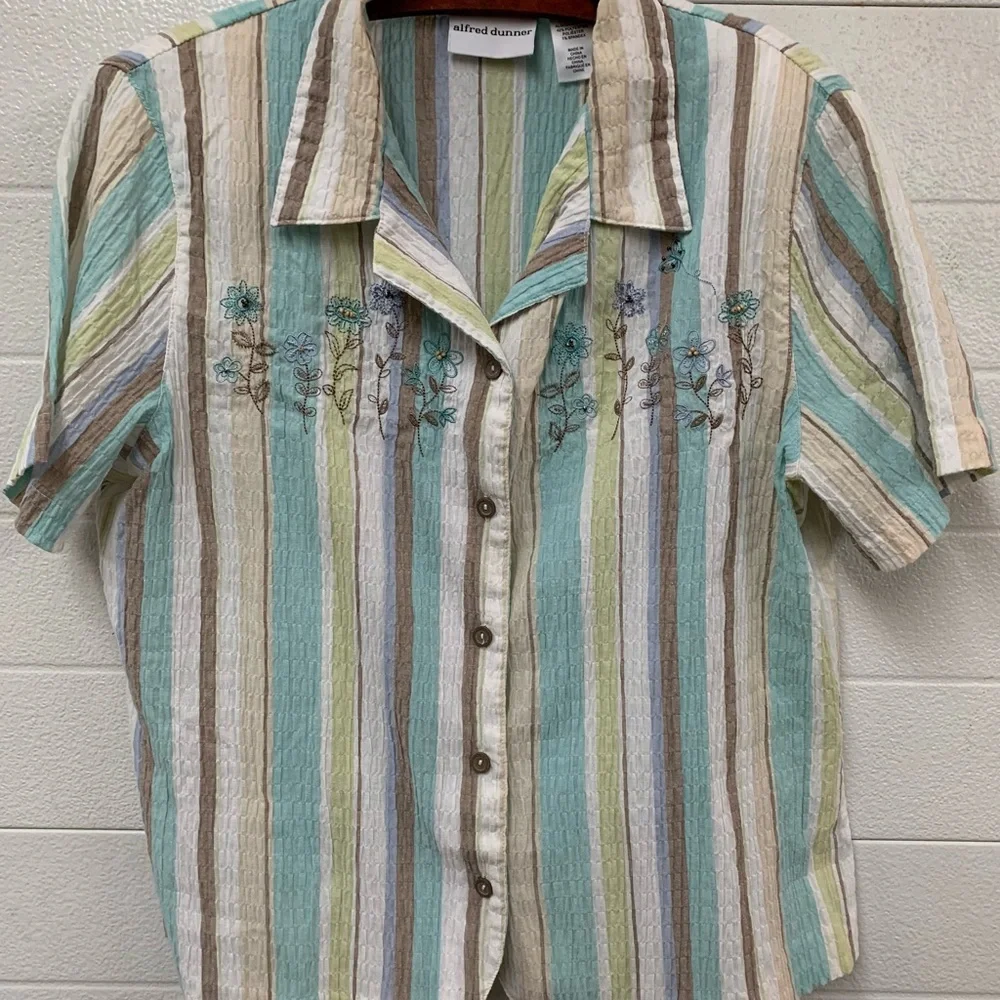 Alfred Dunner Size 12 Floral Button Up Women Blouse Embroidered Cottagecore